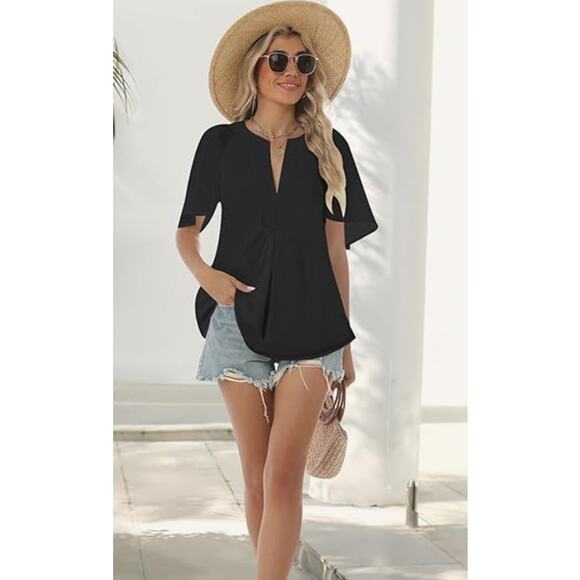 SIZE 2XL Womens Blouse Oversized Flutter Sleeve V Neck 100% Polyester - Picture 5 of 7